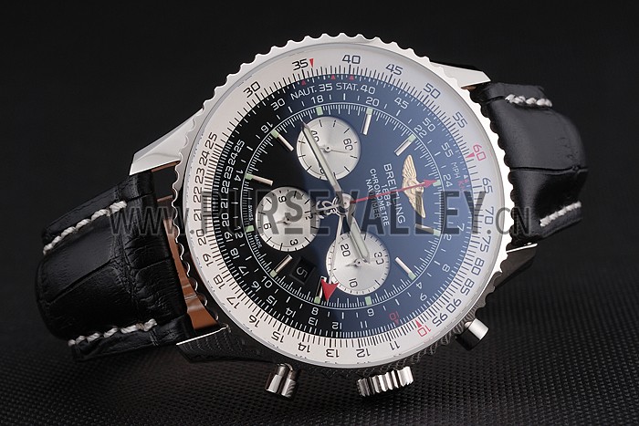 Swiss Breitling Navitimer Black Dial Stainless Stell Case Black Leather Strap