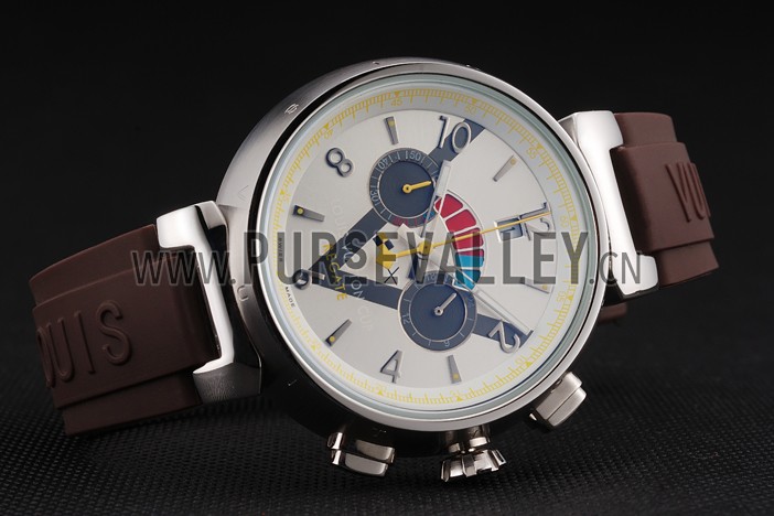 Louis Vuitton Tambour LV Cup Regate White Dial Stainless Steel Case Brown Rubber Strap