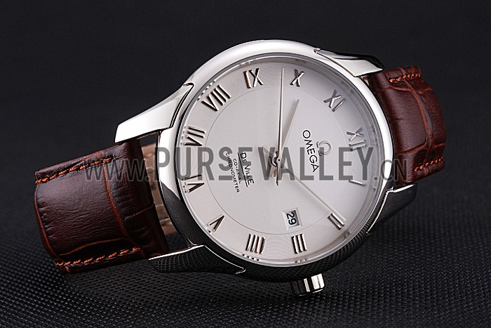 Omega DeVille White Dial Stainless Steel Case Brown Leather Strap 622830