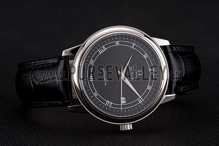 Omega De Ville Prestige Black Dial Stainless Steel Case Black Leather Strap