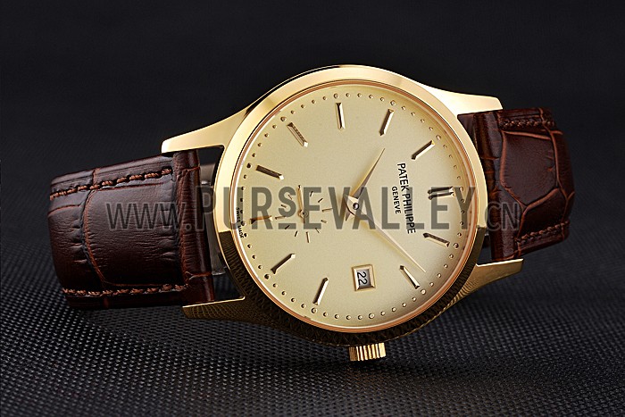 Patek Philippe Calatrava Gold Dial Gold Case Brown Leather Strap 622846