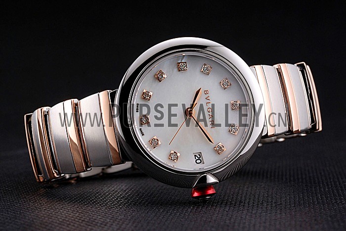 Bvlgari Lvcea White Dial Diamond Hour Markings Stainless Steel Case Two Tone Bracelet