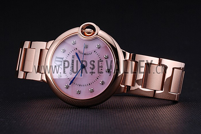 Swiss Cartier Ballon Bleu de Cartier Pink Diamond Dial Gold Bracelet 622556