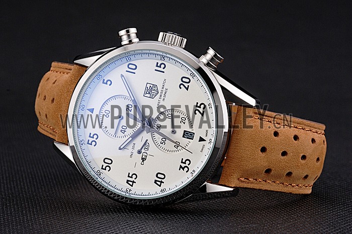Tag Heuer Carrera SpaceX-7 White Dial Silver Stainless Steel Case Brown Suede Strap