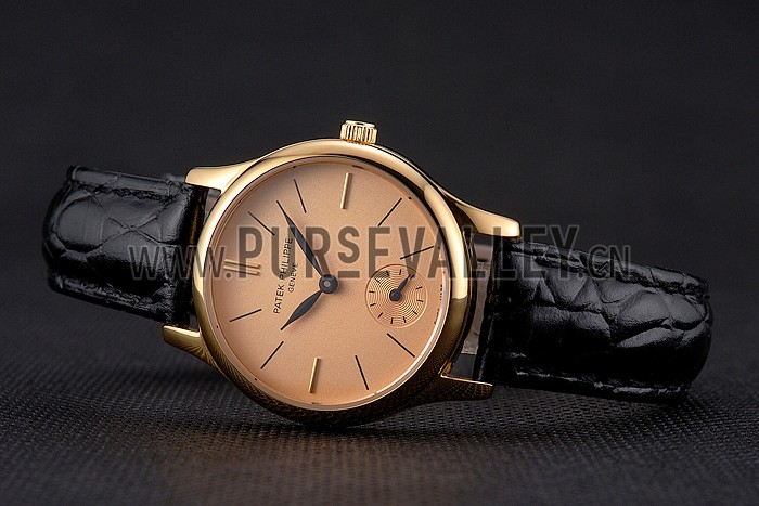 Patek Philippe Calatrava Gold Dial And Case Gold Case Black Leather Strap