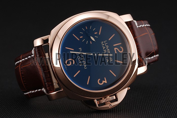 Panerai Luminor Marina 8 Days Black Dial Rose Gold Case Brown Leather Strap