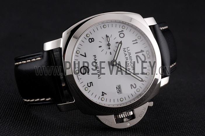 Swiss Panerai Luminor Marina 3 Days White Dial Stainless Steel Case Black Leather Strap