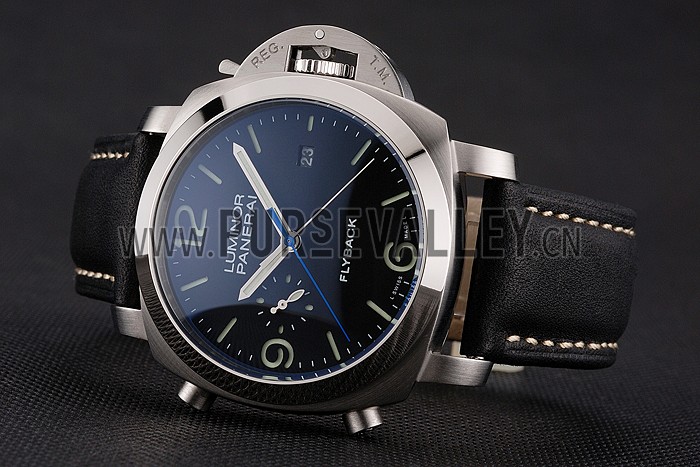 Panerai Luminor 1950 3 Days Chrono Flyback Black Dial Stainless Steel Case Black Leather Strap