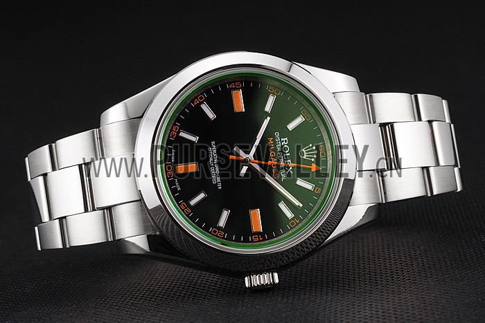 Swiss Rolex Milgauss Black Dial Orange Markings Stainless Steel Case And Bracelet