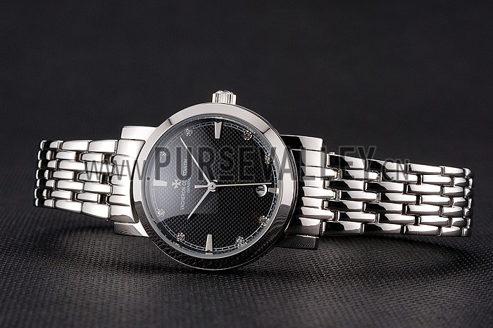Vacheron Constantin Fine Black Dial Silver Marks Stainless Steel Case And Bracelet