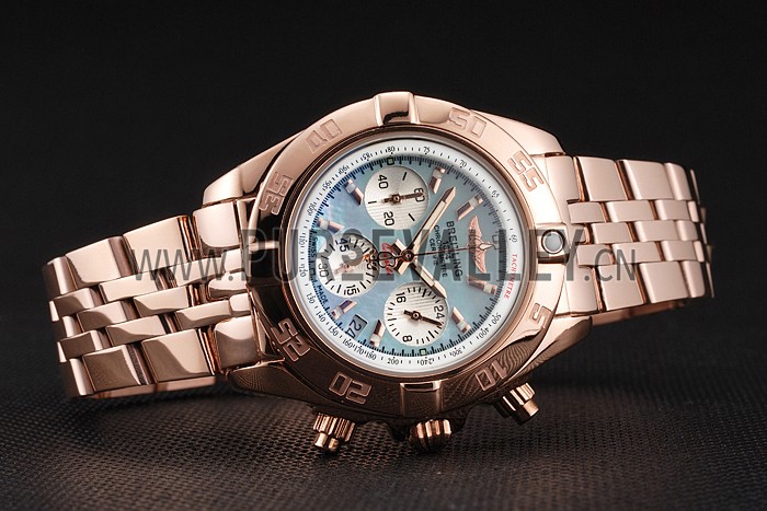 Breitling Chronomat Quartz Light Blue Dial Rose Gold Case And Bracelet
