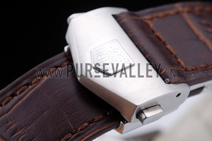 Tag Heuer Swiss Carrera Tachymeter Bezel Dark Brown Leather Strap White Dial