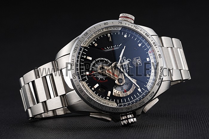 Tag Heuer Swiss Carrera Tachymeter Bezel Stainless Steel Black Dial