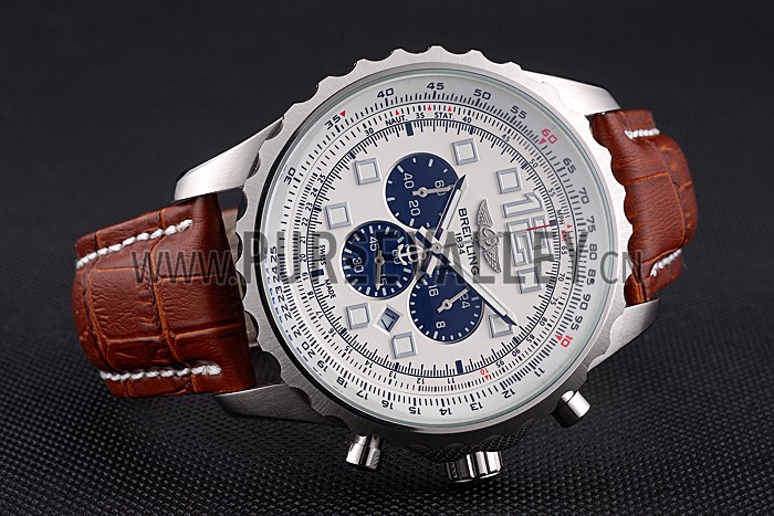 Breitling Navitimer Brown Leather Strap White Dial