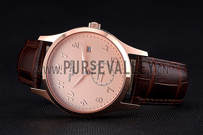 Patek Philippe Calatrava Rose Dial Rose Gold Case Brown Leather Strap 622836
