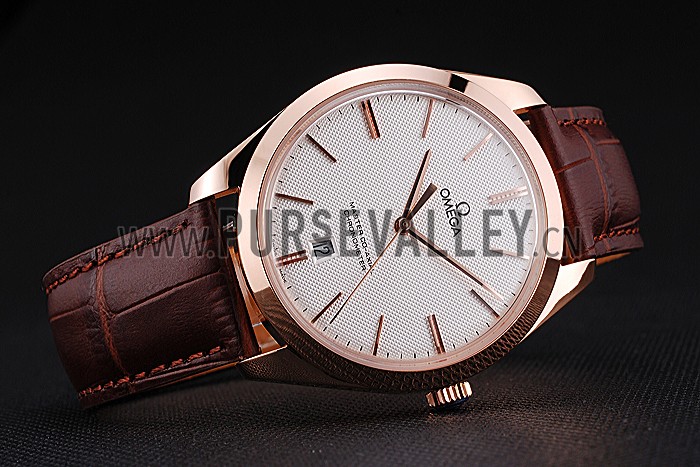 Swiss Omega DeVille Tresor White Dial Gold Case Brown Leather Strap 622846