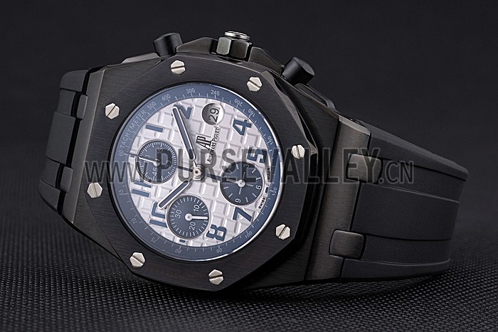 Swiss Audemars Piguet Royal Oak Offshore White And Blue Dial Black Steel Case Black Rubber Strap 622852