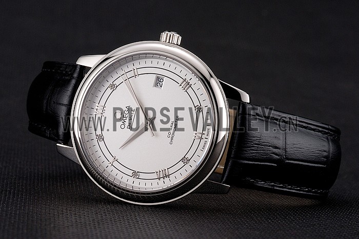 Omega De Ville Prestige White Dial Stainless Steel Case Black Leather Strap