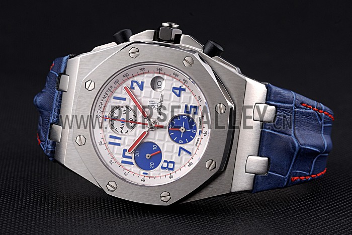 Swiss Audemars Piguet Royal Oak Offshore White Dial Stainless Steel Case Blue Leather Strap 622850