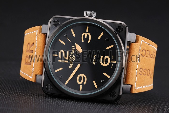 Bell and Ross BR 01-92 Black Dial Black Case Brown Leather Strap