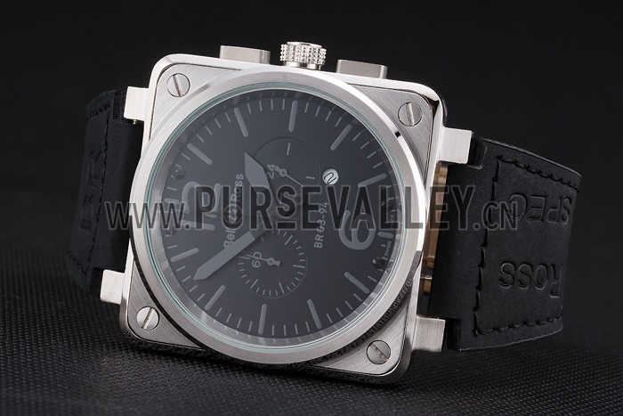 Bell and Ross BR 03-94 Black Dial Silver Case Black Leather Strap