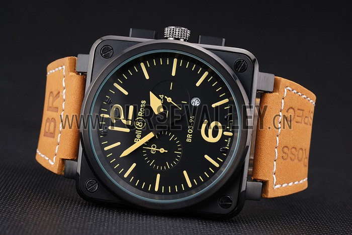 Bell and Ross BR 03-94 Black Dial Black Case Brown Leather Strap