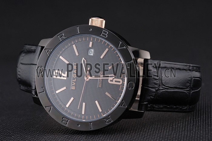 Bvlgari Novelties Black Dial Black Case Black Leather Strap
