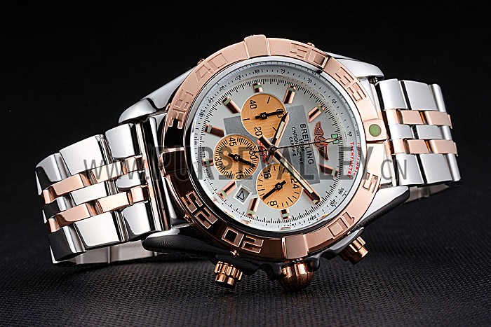 Breitling Chronomat White Dial Rose Gold Bezel And Subdials Stainless Steel Case Two Tone Bracelet