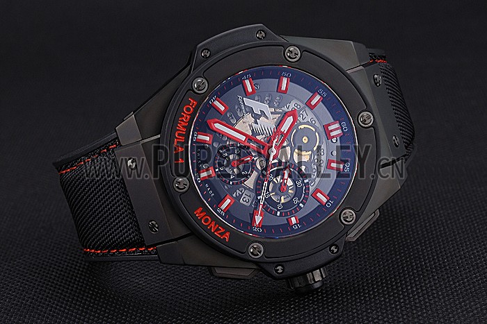 Swiss Hublot Big Bang Limited Edition Formula 1 Black And Red Skeletonised Dial Black Case Black Fabric Strap 62286