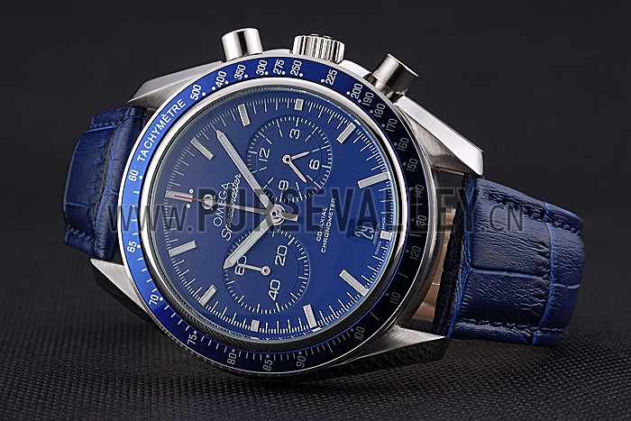 Omega Speedmaster Blue Dial Stainless Steel Case Blue Leather Strap 622808