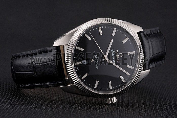 Omega Globemaster Black Dial Stainless Steel Case Black Leather Strap