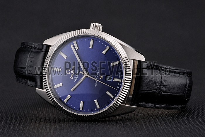 Omega Globemaster Blue Dial Stainless Steel Case Black Leather Strap