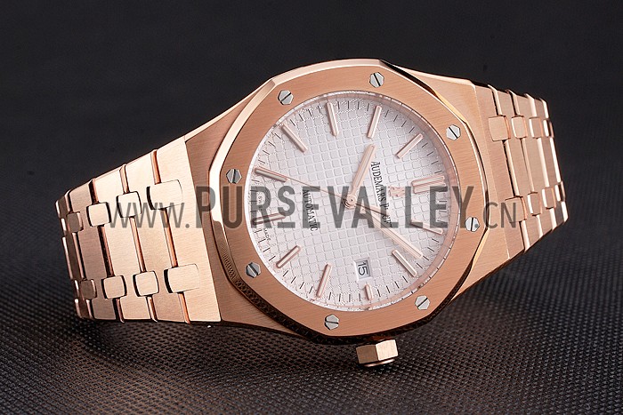 Swiss Audemars Piguet Royal Oak White Dial Rose Gold Case And Bracelet