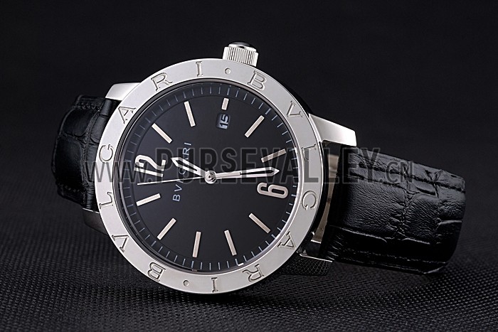 Bvlgari Solotempo Black Dial Stainless Steel Case Black Leather Strap 622738