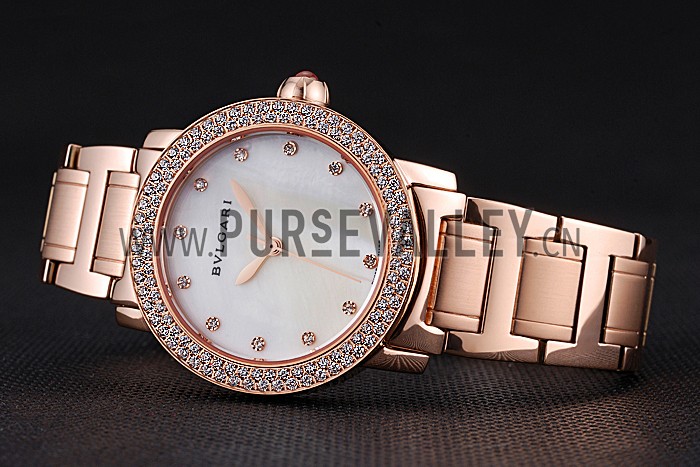 Bvlgari Solotempo White Dial Diamond Bezel Rose Gold Case And Bracelet 622744