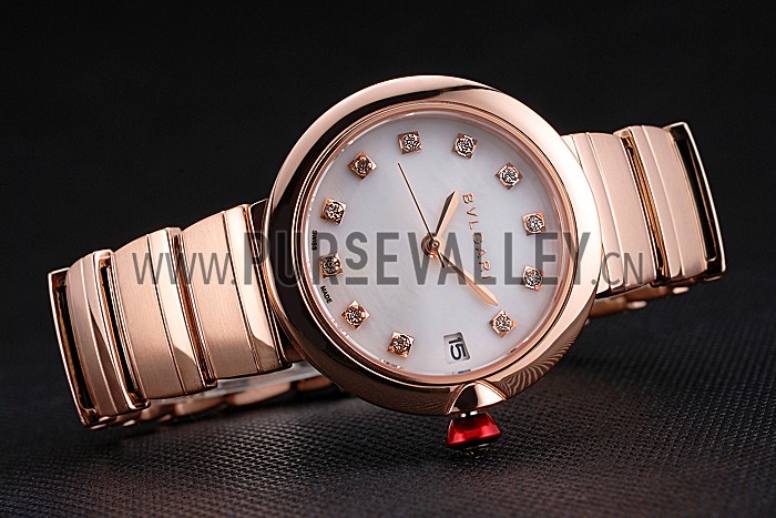 Bvlgari Lvcea White Dial Diamond Hour Markings Rose Gold Case And Bracelet