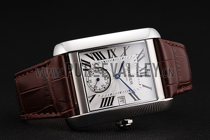 Swiss Cartier Tank MC White Dial Stainless Steel Case Brown Leather Strap