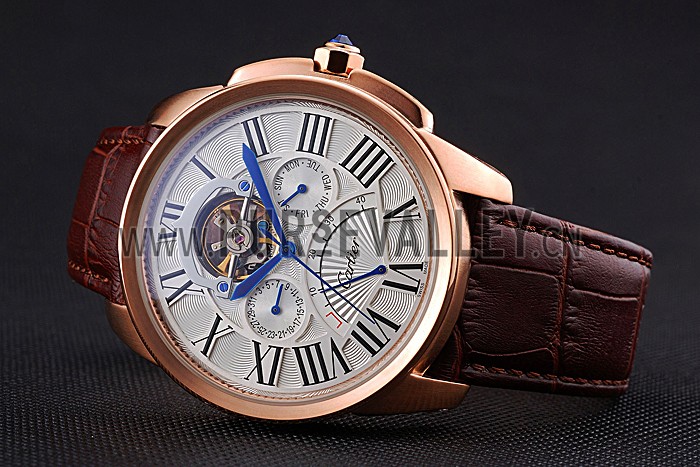 Cartier Calibre Tourbillon White Dial Gold Case Brown Leather Strap 622753