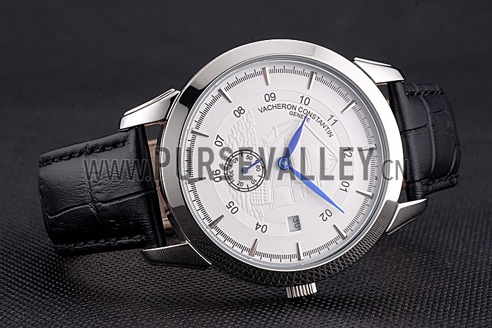 Vacheron Constantin Traditionnelle White Ship Dial Stainless Steel Case Black Leather Strap