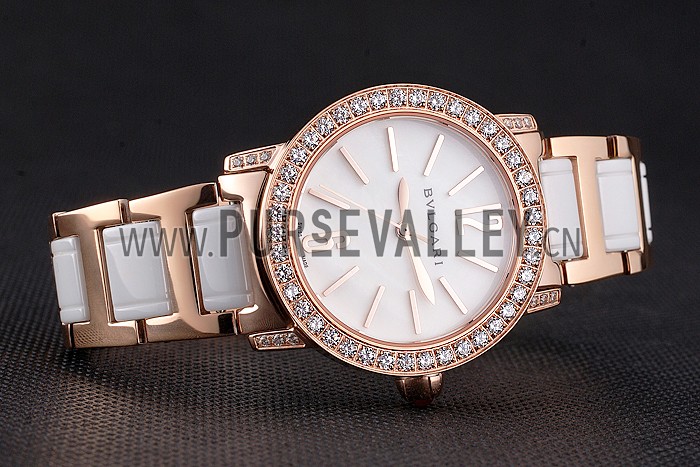 Bvlgari Bvlgari White Dial Gold Case Diamond Bezel Two Tone Bracelet