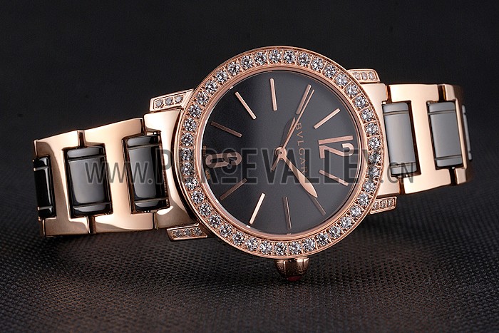 Bvlgari Bvlgari Black Dial Gold Case Diamond Bezel Two Tone Bracelet