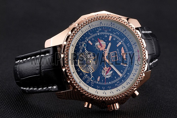 Breitling For Bentley Mulliner Tourbillon Black Dial Rose Gold Case Black Leather Strap