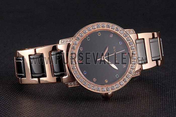 Bvlgari Bvlgari Black Dial Jewel Hourmarks Gold Case Diamond Bezel Two Tone Bracelet