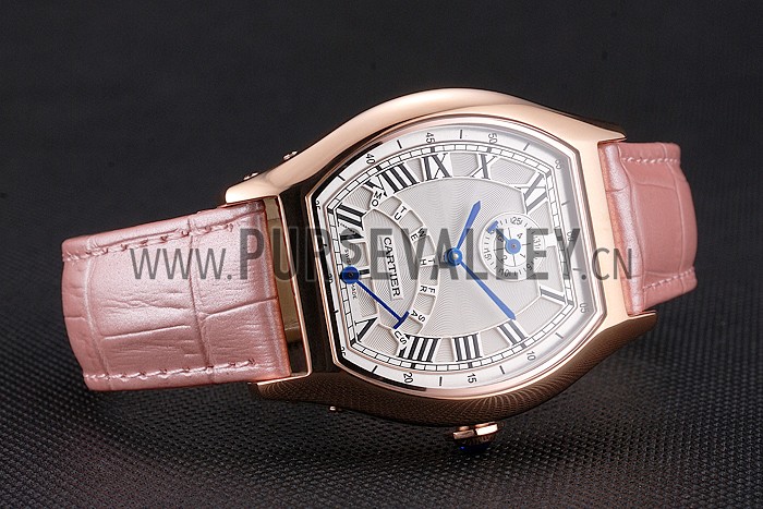 Cartier Tortue Perpetual Calendar White Dial Gold Case Pink Leather Strap