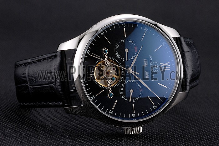 IWC Portofino Tourbillon Black Dial Stainless Steel Case Black Leather Strap