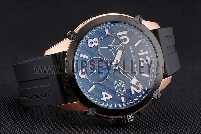 Porsche Design Indicator Black Dial Gold Case Black Rubber Strap