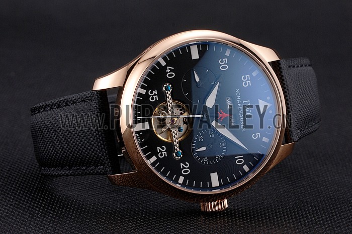 IWC Pilot Perpetual Calendar Black Dial Rose Gold Case Black Textile Strap