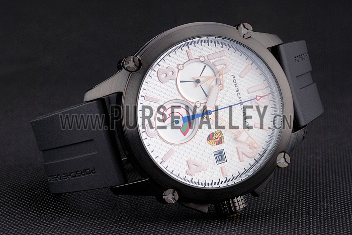Porsche Design Indicator White Dial Black Case Black Rubber Strap