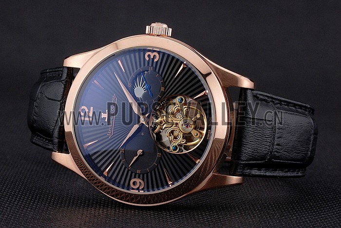 Jaeger LeCoultre Master Moonphase Tourbillon Black Dial Rose Gold Case Black Leather Strap