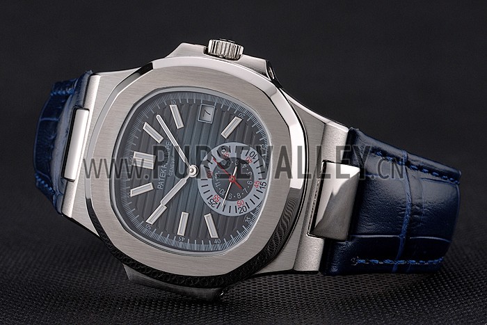 Patek Philippe Nautilus Blue Dial Stainless Steel Case Blue Leather Strap